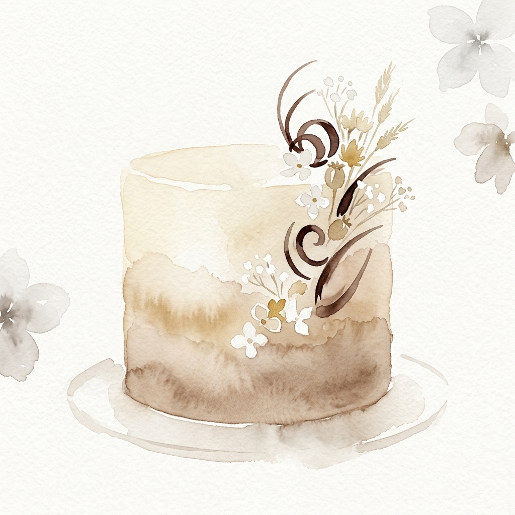 Bolo minimalista com flores secas e chocolate